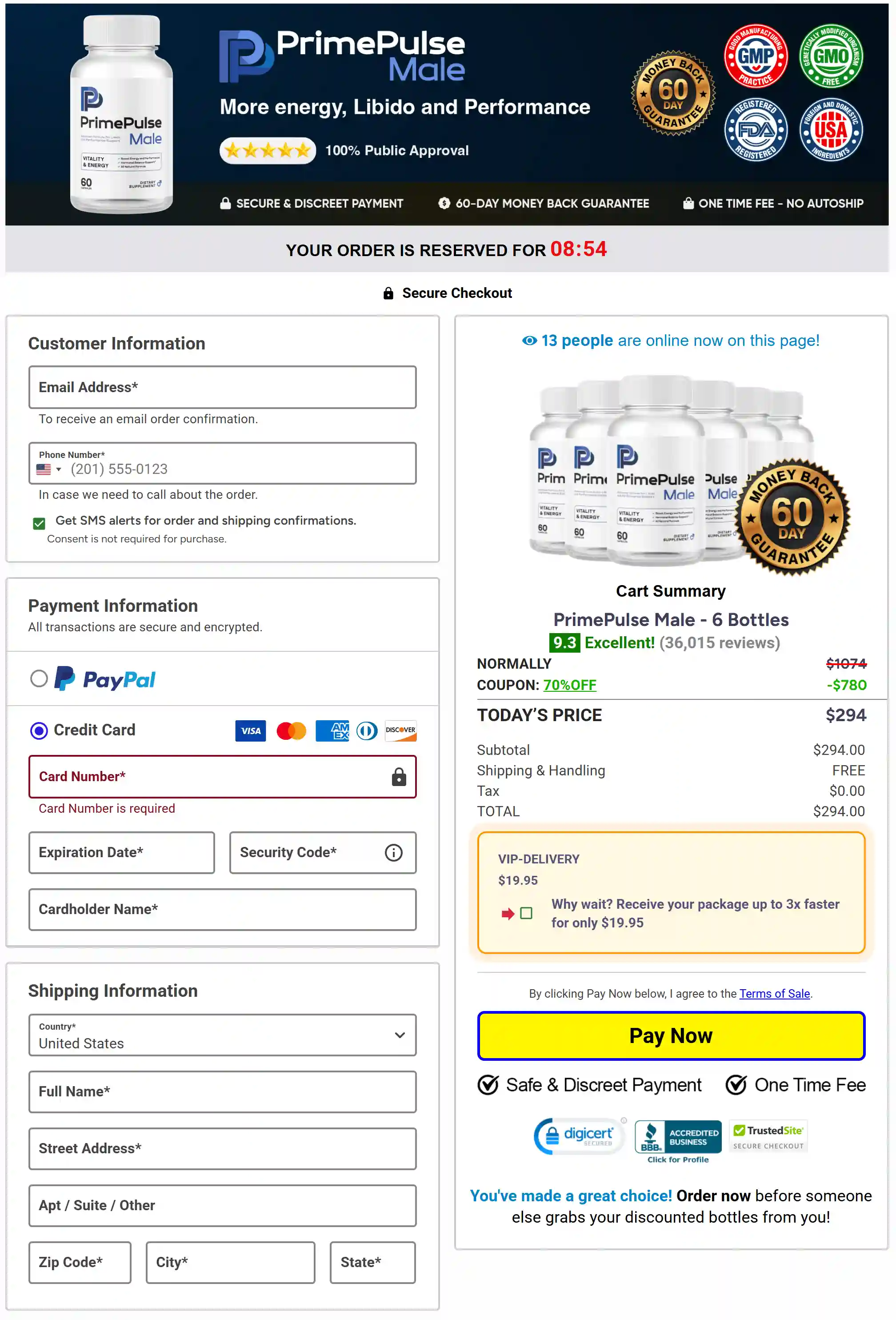 PrimePulse Male Prime Pulse capsule checkout page